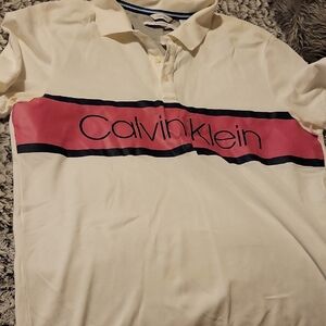 Calvin Klein Cream Shirt with Pink and Black Accents